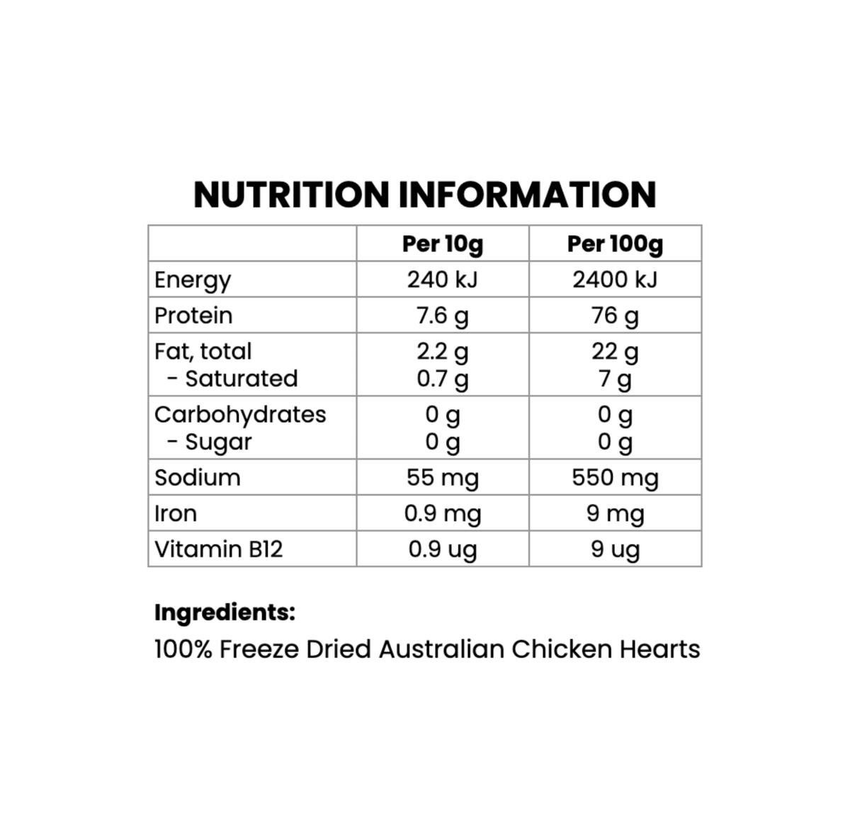 Freeze Dried Cat Treats - Chicken Hearts (50g) - Pryde Pets