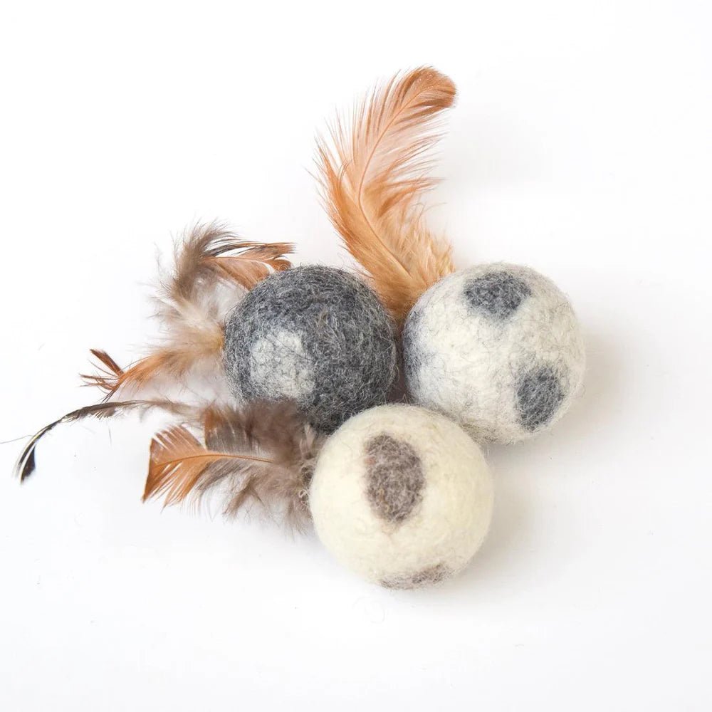 Handmade Feather Felt Balls – Snow Leopard Swatters (Set of 3) - Pryde Pets