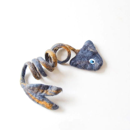 Handmade Felt Fish Spring Cat Toy - Grey - Pryde Pets