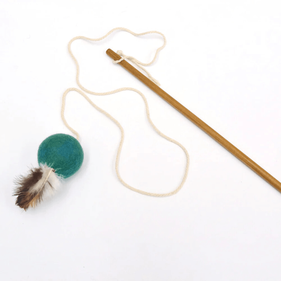 Handmade Feather Teaser Cat Wand - Teal Ball - Pryde Pets